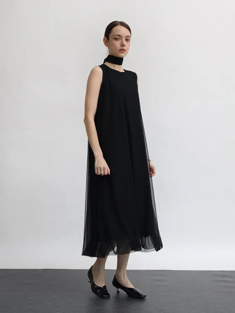 チョーカータイ付チュールワンピース - Aga Black - Aga｜YAMADAYA STORE