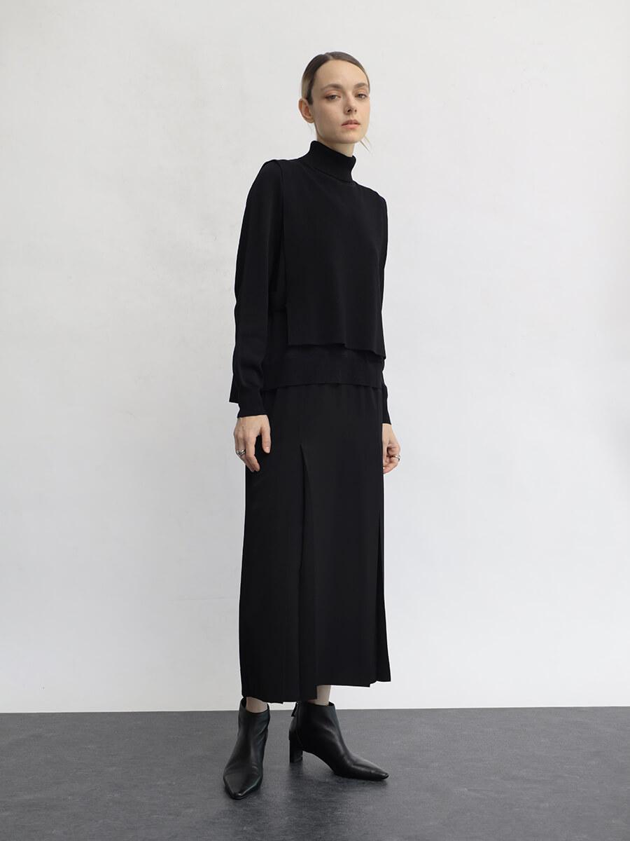 ニットベストレイヤード異素材ワンピース YAMADAYA STORE ニットベストレイヤード異素材ワンピース YAMADAYA STORE