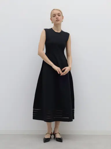 諏訪】 リブデザインフレアニットワンピース - Aga Black - Aga