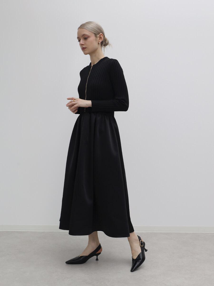 フロントジップリブニット切替ワンピース - Aga Black - Aga｜YAMADAYA