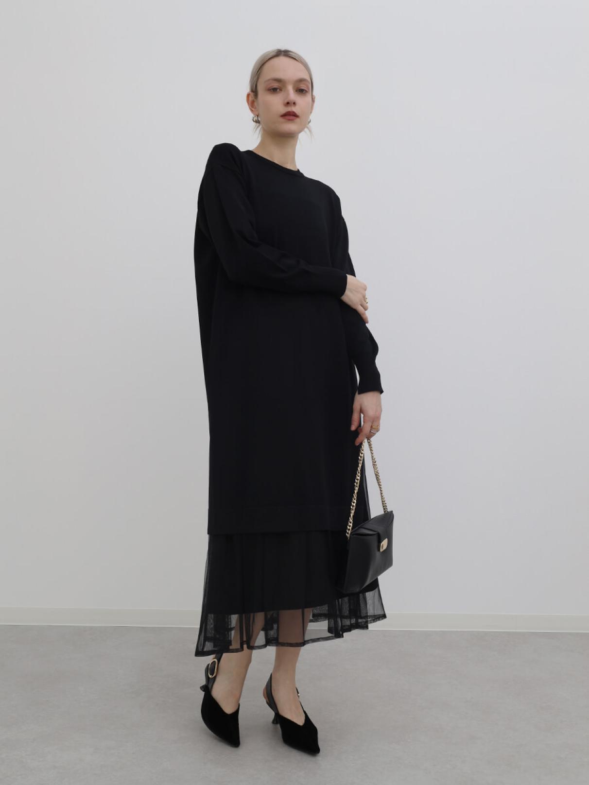 チュールレイヤードニットワンピース - Aga Black - Aga｜YAMADAYA STORE