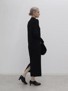 リブコンビハイネックニットロングワンピース - Aga Black - Aga