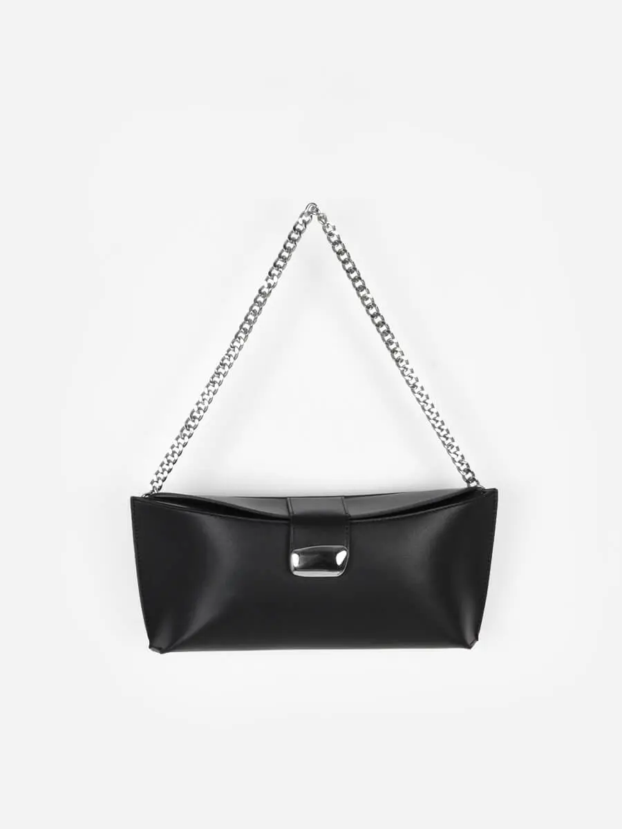 チェーンハンドルミニマルショルダーバッグ - Aga Black - Aga