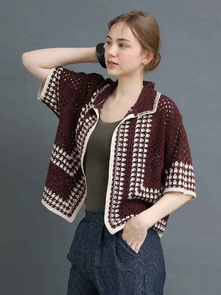 バイカラークロシェニットシャツ - Ample - Vin｜YAMADAYA STORE