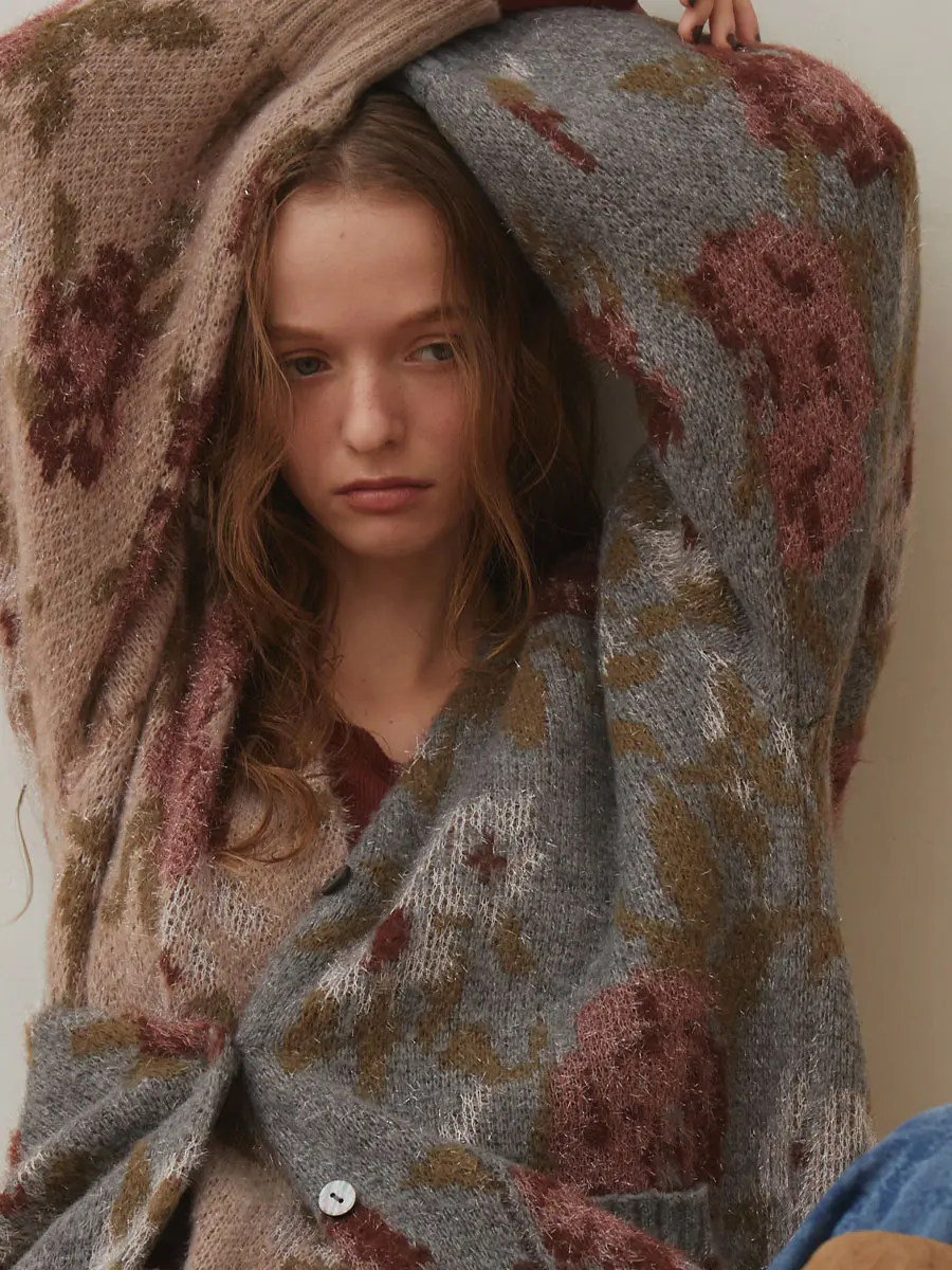 ヤマダヤ　フラワー柄 ニットカーディガン フラワーラメニットカーディガン - Ample - Vin｜YAMADAYA STORE