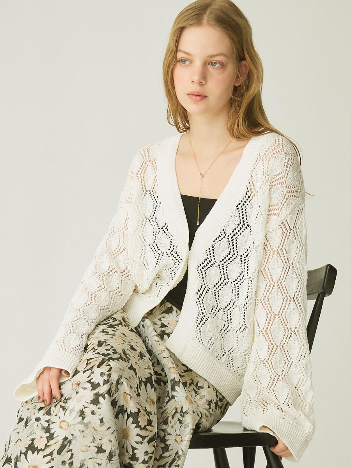 透かし編みハートニットカーディガン - Vin - Vin｜YAMADAYA STORE