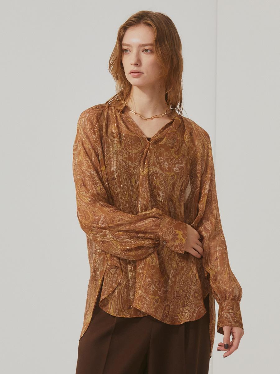 新品　YAMADAYA ヤマダヤ　Ample ペイズリープリントブラウス ペイズリープリントシアーブラウス - Ample - Vin｜YAMADAYA STORE