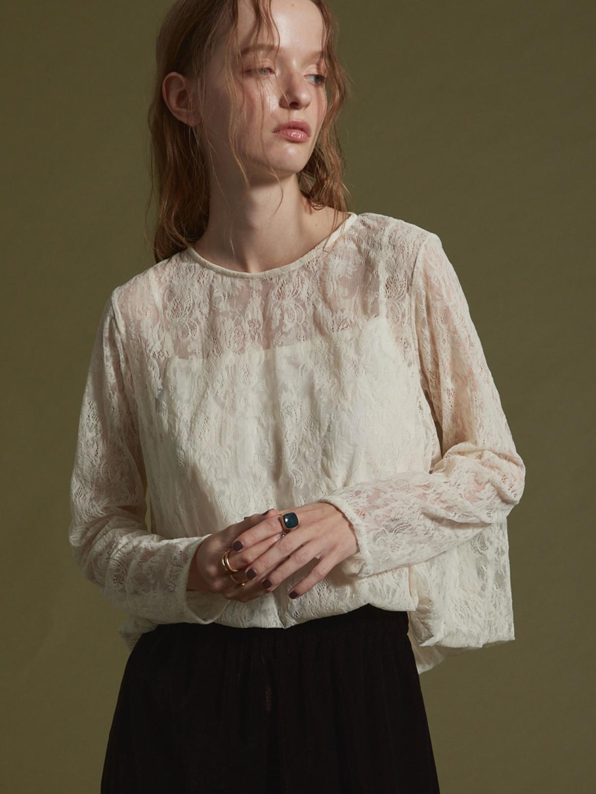 レースシアーバルーンブラウス - Ample - Vin｜YAMADAYA STORE