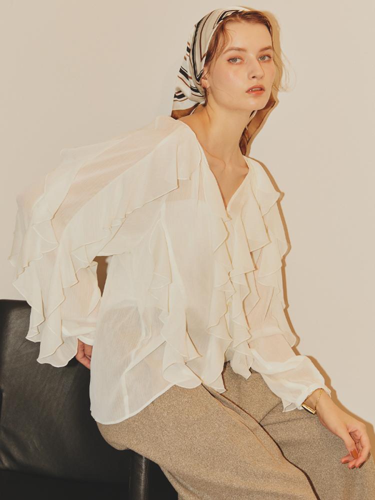 楊柳シフォンフリルブラウス - Ample - Vin｜YAMADAYA STORE