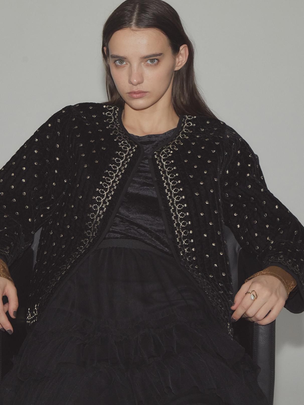 ドット刺繍ベロアキルティングジャケット - Ample - Vin｜YAMADAYA STORE